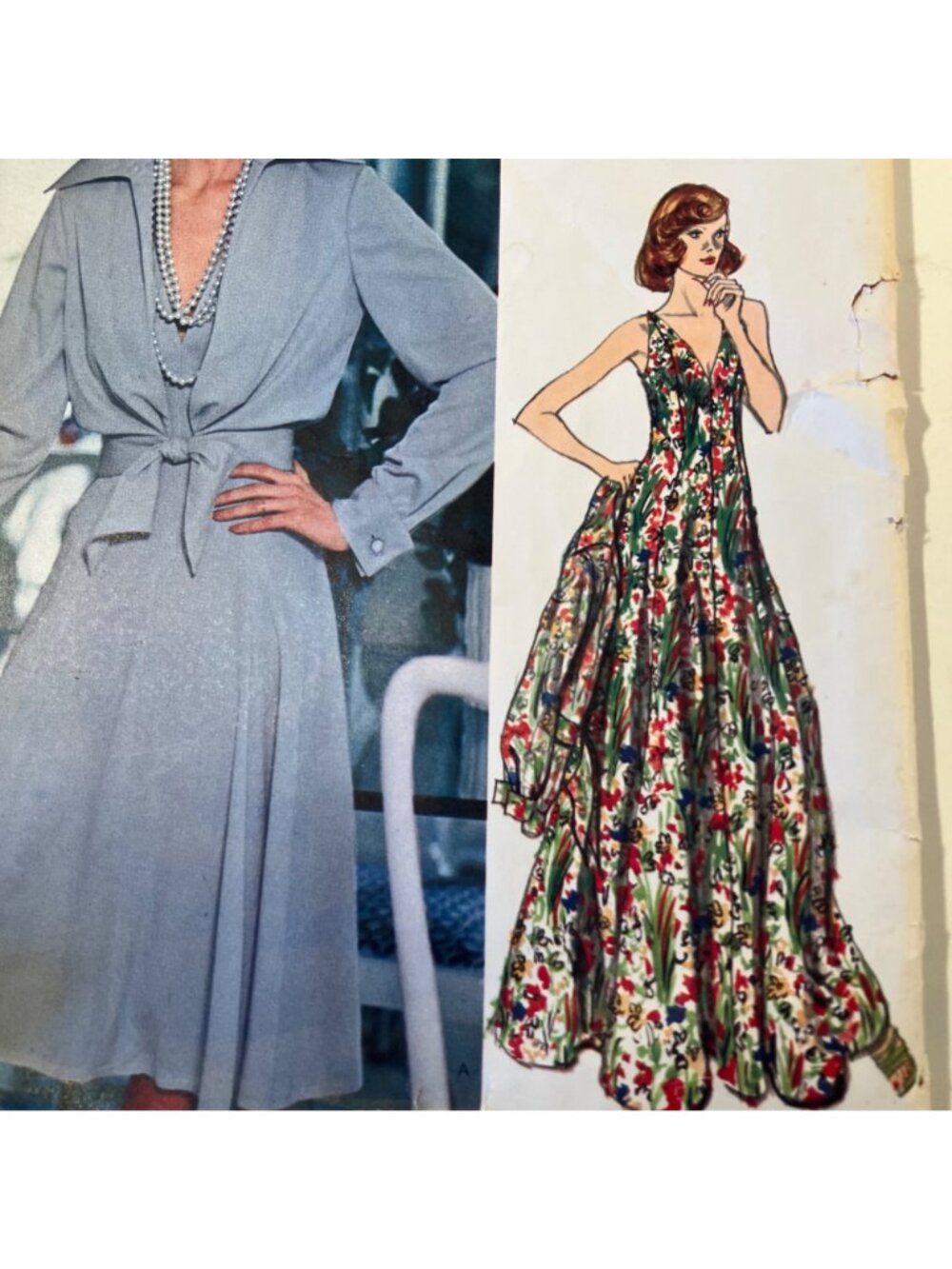 1970s Vogue 1117 Sz 8 Jerry Silverman Evening Dress Jacket Designer Pattern FF - Picture 2 of 8